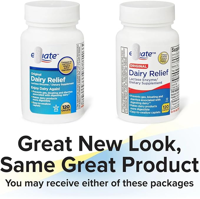 Dairy Relief Caplets Original 120 Count – Lactase Enzyme Supplement for Dairy Digestion Support (Pack of 1)