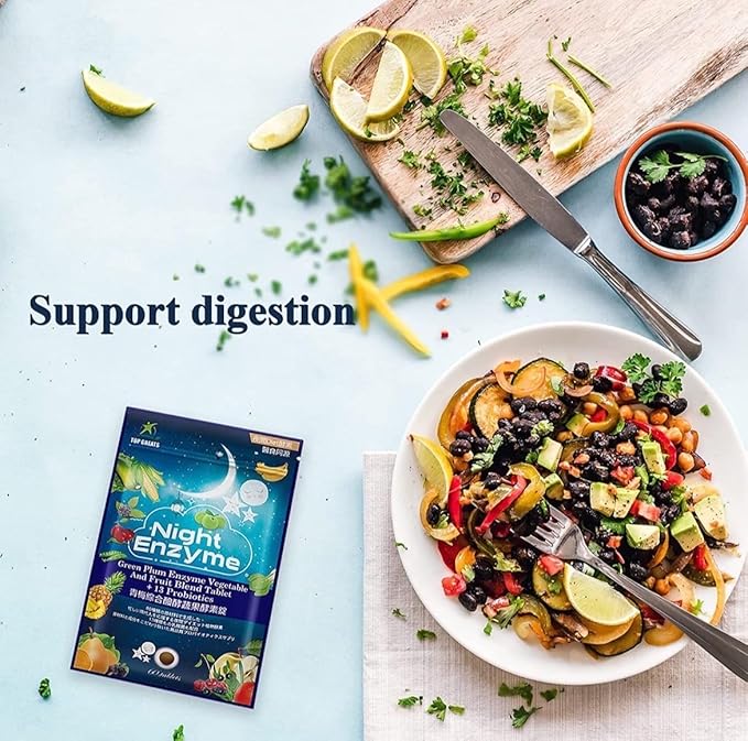 Night Enzyme Daily Multi Digestive Enzymes Green Plum Fruit and Vegetables with Probiotics Relief Bloating Better Sleep Quality for Men and Women Promote Digestive Health- 90 Tablets
