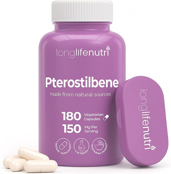 Pterostilbene Supplement 150mg Elevate Cellular Energy 180 Vegan Capsules 3 Month Supply Pure Organic Pterostilbene Extract Made in USA Non GMO Clean Label Easy Swallow Antioxidant Support