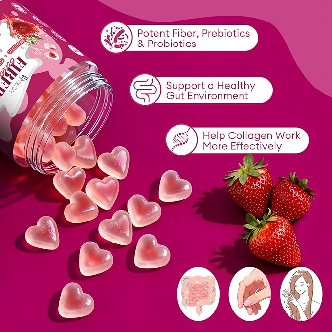 10G Fiber Gummies with Collagen Peptides Hyaluronic Acid Vitamin C ACV &amp 30 Billion CFU Probiotics – Sugar Free Collagen Gummies for Skin Hair &amp Nails – Digestive Support – 120 Cts