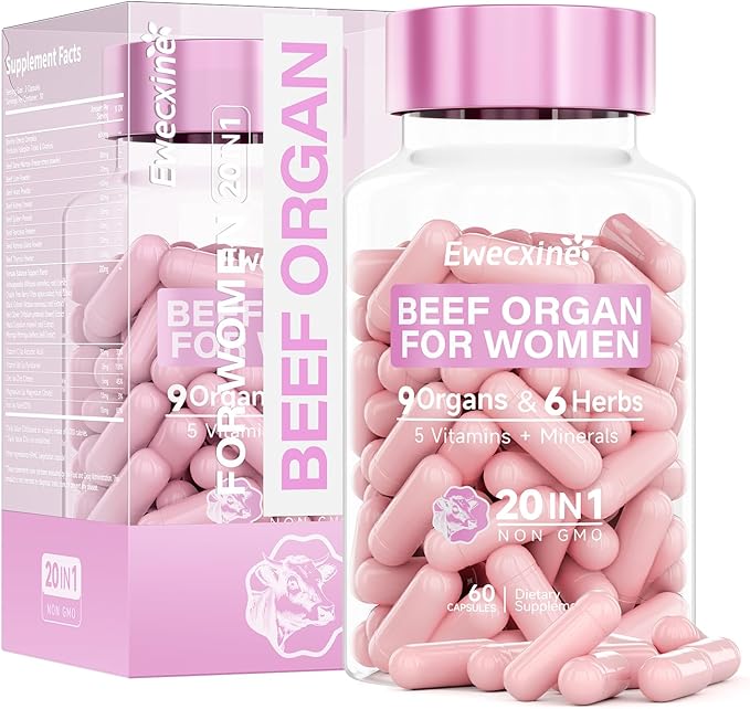 Beef Organs Supplement for Women: 600mg Beef Uterus Liver Kidney Heart for Primal Energy &amp Hormone Support – Complex with Herbs Multivitamin &amp Minerals – 60 Capsules Supplement