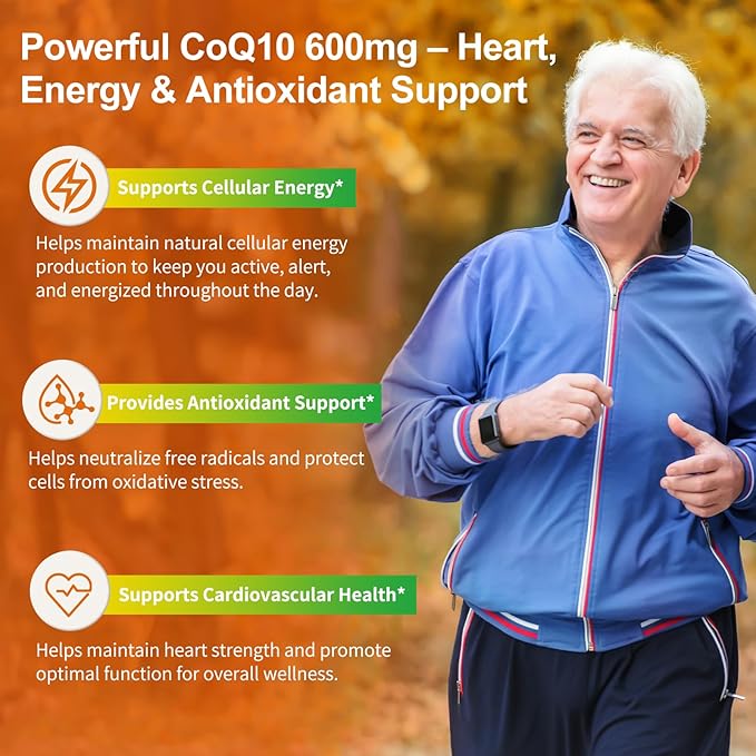 CoQ10 600 mg Softgels – Ubiquinol Coq 10 High Absorption Coenzyme Q10 &amp CoQ-10 Supplement for Energy Heart &amp Antioxidant Support 120 Count