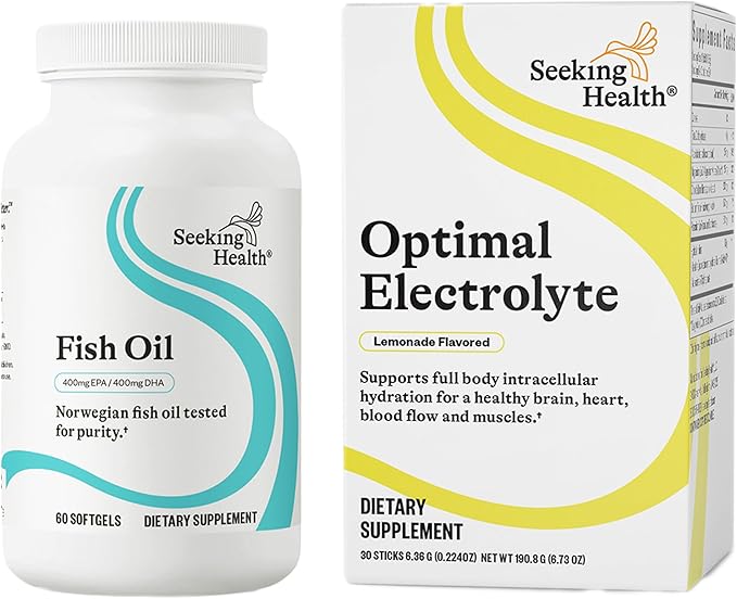 Fish Oil &amp Optimal Electrolyte Sticks Lemonade—Omega-3 for Heart Brain &amp Joints with Lemonade Electrolyte Stick Packs (60/30 Servings)