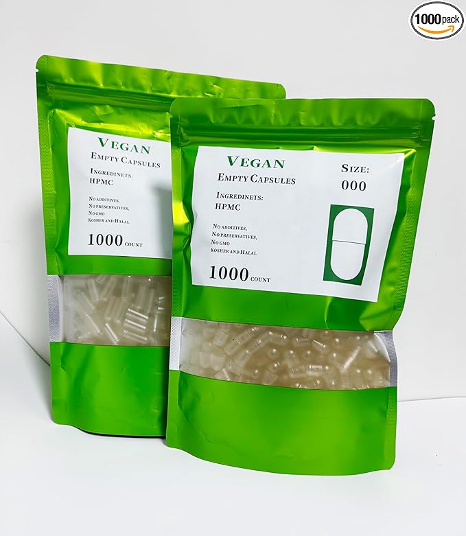 Empty HPMC Vegetarian Capsules Size 000 Clear 1000 Count Separated Tops and Bottoms