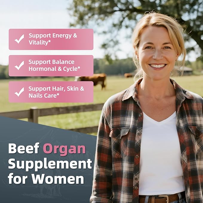 Alliwise 2 Pack Beef Organ Supplement for Women - Supports Female Hormonal Balance Energy &amp Overall Wellness 100% Grass Fed Beef Organs Complex: Liver Uterus* Heart &amp 3 More (2 Capsules Dai