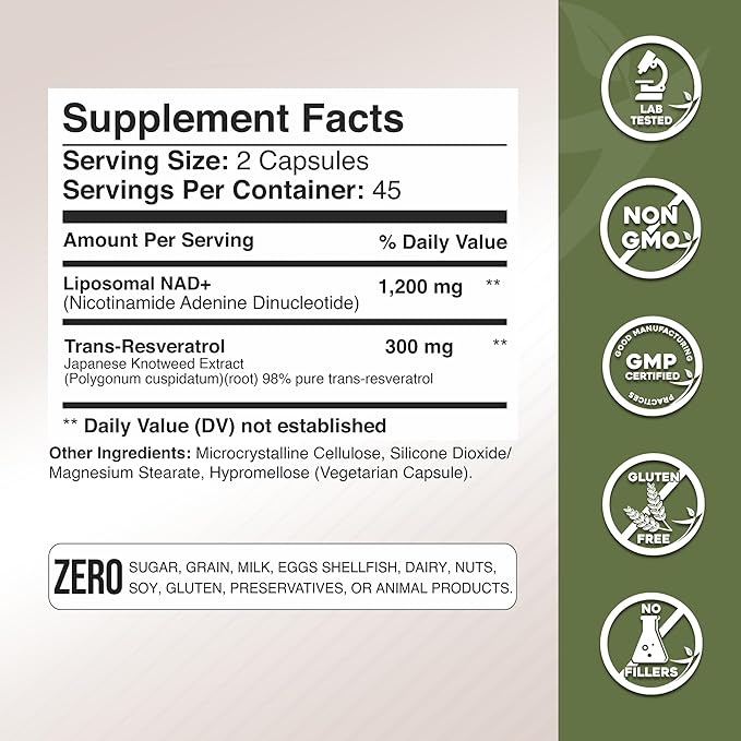 Gade Nutrition NAD Supplement with Resveratrol | Nicotinamide Plus in Capsules Made in USA | Antioxidant Healthy Aging Supplement