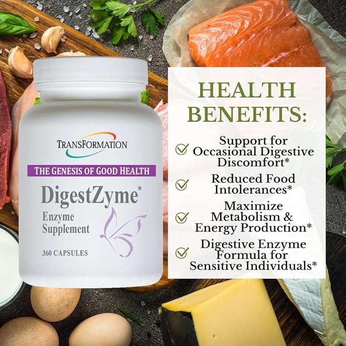 TRANSFORMATION THE GENESIS OF GOOD HEALTH Enzymes for Kids - Natural DigestZyme Supplement Formula for Overal Health Nutrient Absorption Support Digestion During Pregnancy &amp Lactation 360 Capsu