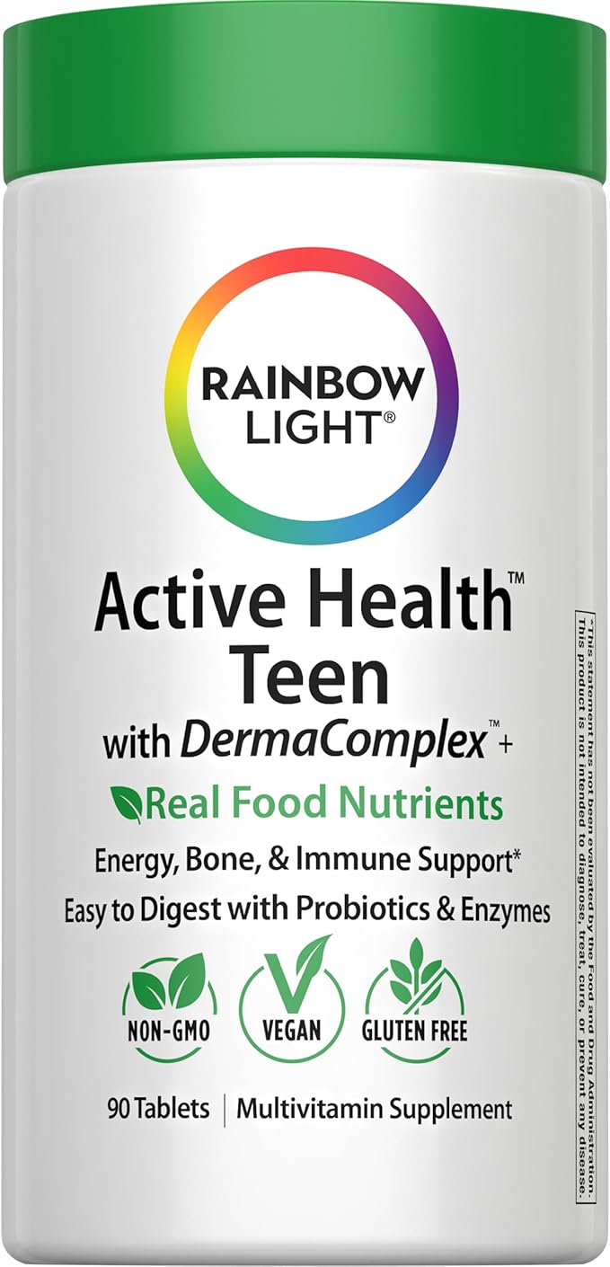 Rainbow Light Multivitamin for Teens Vitamin C Zinc &amp B Complex Supports Brain Health Nerve Function and a Strong Immune System Gluten Free Vegetarian Fruit Punch 90 Tablets