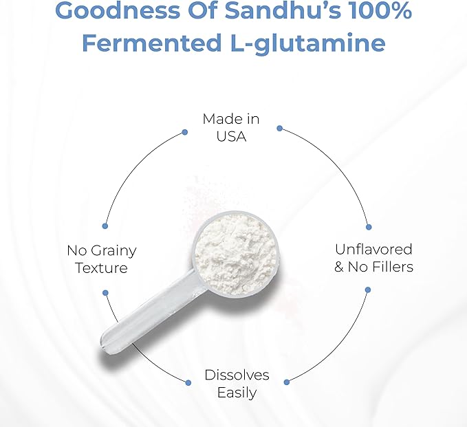 Sandhu's L-Glutamine Powder | 100 Servings 500 Gram 17.6 Oz. Large Size 3 Months Supply| Made in USA | Non-GMO Amino Acid Supplement for Muscle Support and Gut Health