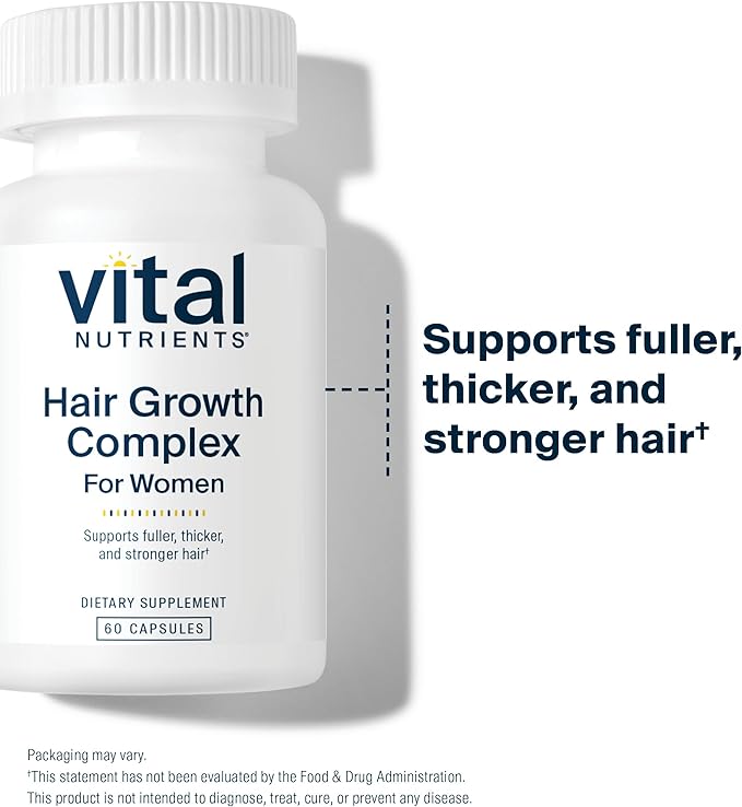 Vital Nutrients Hair Growth Vitamins Complex for Women - Hair Growth Supplement Supports Fuller Thicker Stronger with Keratin Ashwagandha Hops and Biotin - Vegan Dairy Gluten Free - 60 Count
