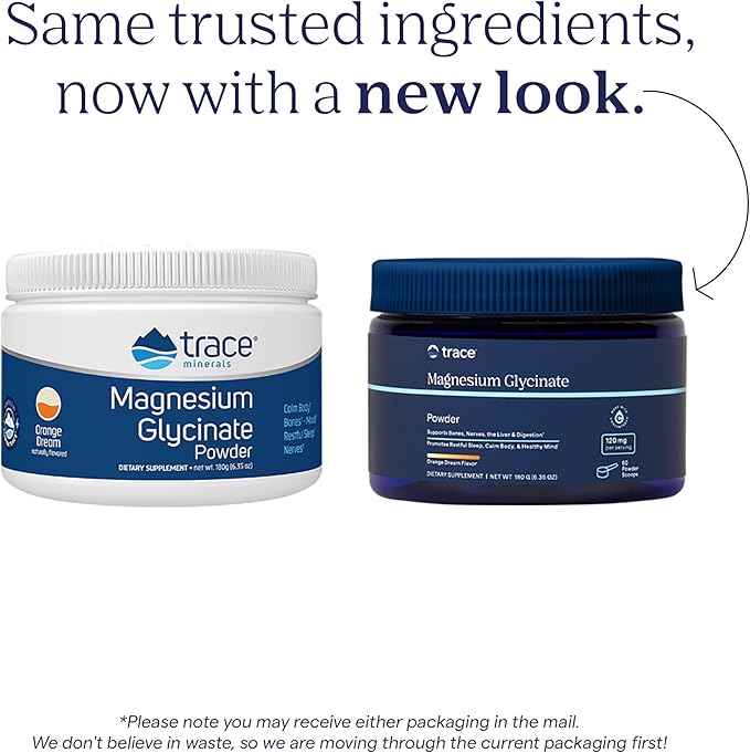 Trace Minerals Magnesium Glycinate Powder - Daily Magnesium Powder for Sleep Support - Calming Bedtime Drink - Natural &amp Gentle - Orange Dream - 180g (60 Servings)