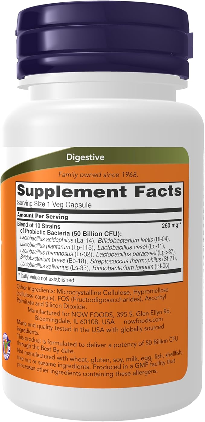 NOW Foods SupplementsProbiotic-10™50 Billionwith 10 Probiotic StrainsStrain Verified50 Veg Capsules(Pack of 2)