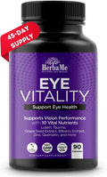 HerbaMe Eye Vitamins Supplement with Lutein Bilberry Beta Carotene L-Taurine Zinc and Quercetin 90 Capsules Supports Vision Ocular and Macular Health Helps Eyes Filter Blue Light