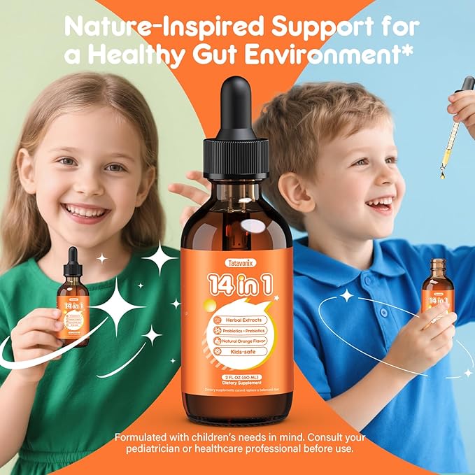 14 in 1 Herbal Gut Cleanse Drops – Natural Detox for Adults &amp Kids with Wormwood Black Walnut Chlorella 200mg &amp 10B Probiotics 150mg – Digestive Health Supplement Alcohol-Free 2oz