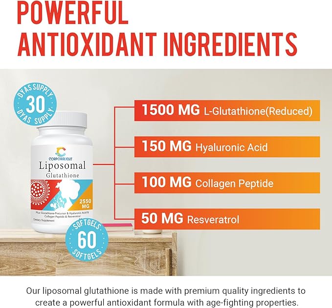 Liposomal Glutathione Softgels Enhanced Absorption - Liposomal Delivery Active Form L-Glutathione Cellular Immune Function &amp Liver Detox Rich in Antioxidant Formula Gluten Free 120 Softgels