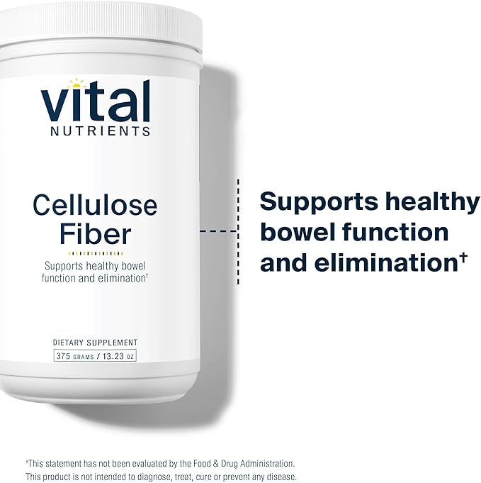 Vital Nutrients Cellulose Fiber Powder - 375g Cellulose Insoluble Fiber Powder - Fiber Supplement Powder Supports Healthy Bowel Function - Gluten Dairy Soy Free - Non-GMO - 60 Capsules