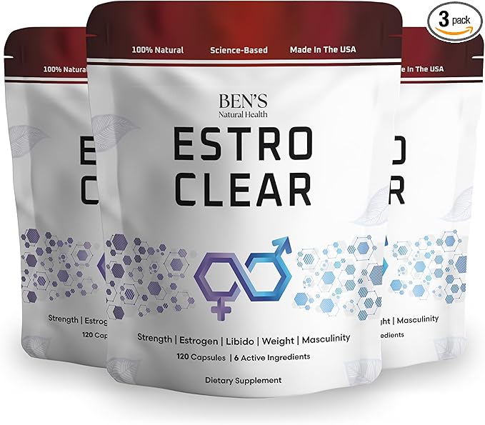 Ben's Natural Health Estro Clear Natural Estrogen Blocker Supplement with DIM Tiger Nut Astragalus Calcium D Glucarate 120 Capsules 3 Pack