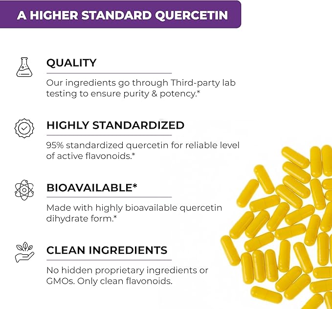 Quercetin with Bromelain Vegetarian Supplement Capsules | 240 Count (1000mg Per Serving 2400 GDU/g) | Supports Healthy Immune System Helps With Seasonal Allergy Support | High Absorption Antioxidant