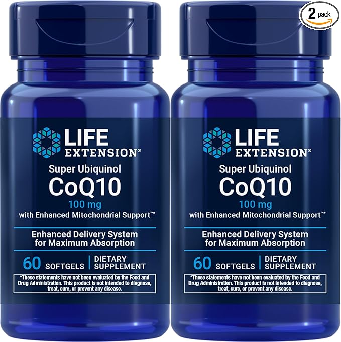 Life Extension Super Ubiquinol CoQ10 with Enhanced Mitochondrial Support 100 mg 60 softgels (Pack of 2)