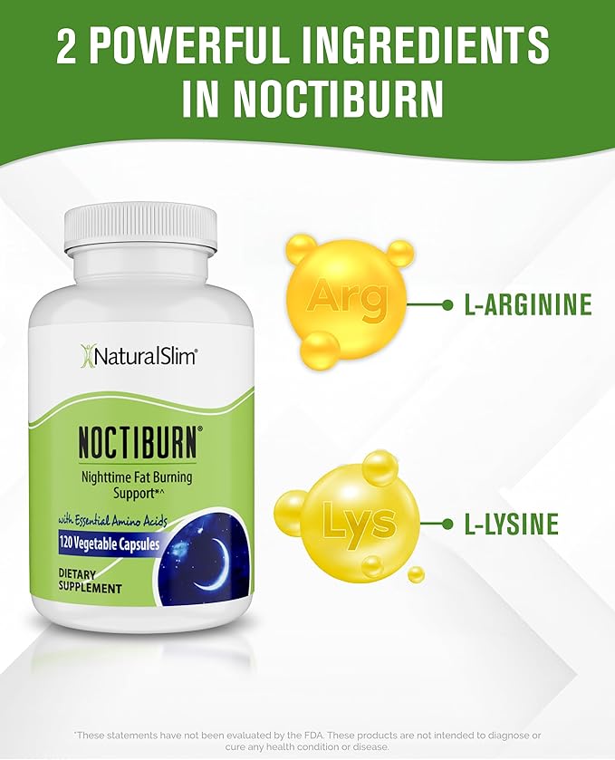 NaturalSlim NoctiBurn Nighttime Wellness &amp Amino Acid Support Supplement – 120 Vegetable Capsules