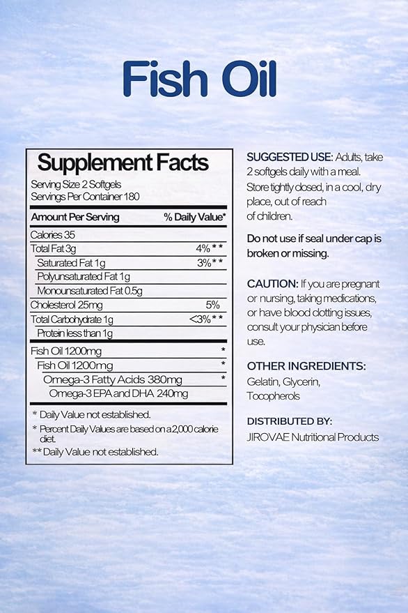 Omega-3 Fish Oil 1200 mg with 360 mg Omega-3 per Serving Rapid Release Softgels EPA &amp DHA Unflavored 180 Count