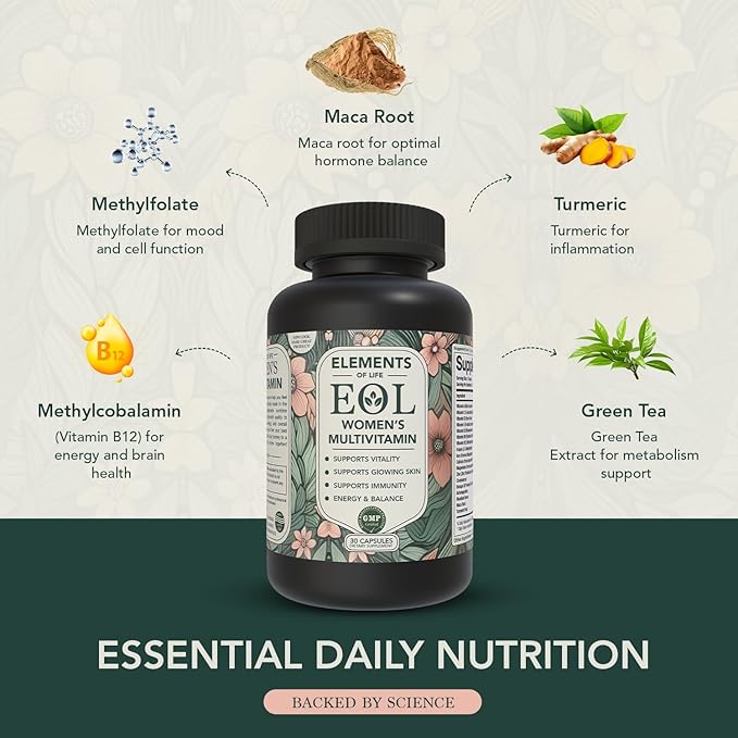 Elements of Life Multivitamin for Women – Daily Women’s Vitamins with MethyFolate Organic Ingredients &amp Natural Supplements for Energy Vitality &amp Health – Multivitamin for Women Hair &amp S