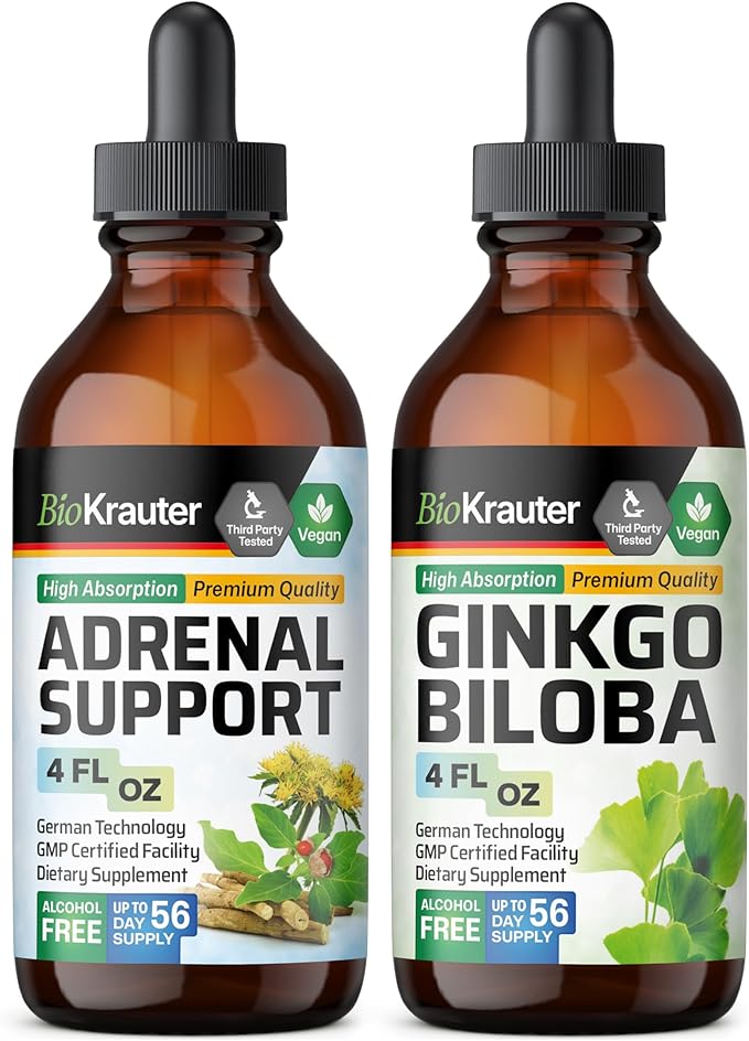 BIO KRAUTER Adrenal Support Tincture 4 Fl. Oz. &amp Ginkgo Biloba Tincture 4 Fl. Oz.