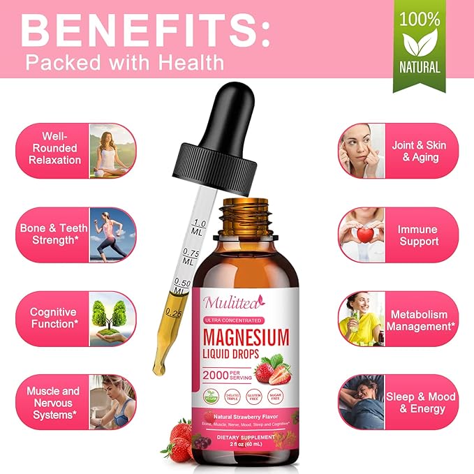 Magnesium Glycinate Liquid High Potency Magnesium Glycinate Citrate Sugar Free Vegan Non-GMO Complex Supplement Promotes NervRelaxationMuscleSleep Support*