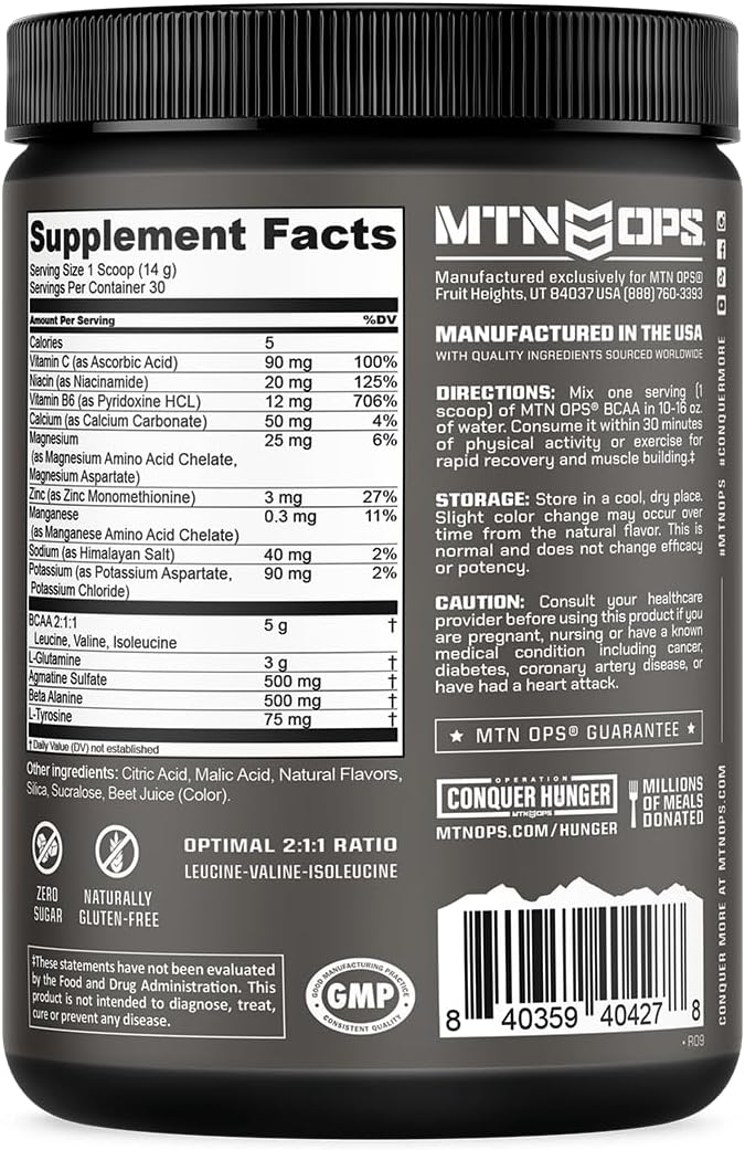 MTN OPS BCAA Powder 2:1:1 Amino Acids Supplement Powder for Rapid Muscle Recovery &amp Repair with Zero Sugar &amp Gluten Free - 30 Servings Strawberry Dragonfruit