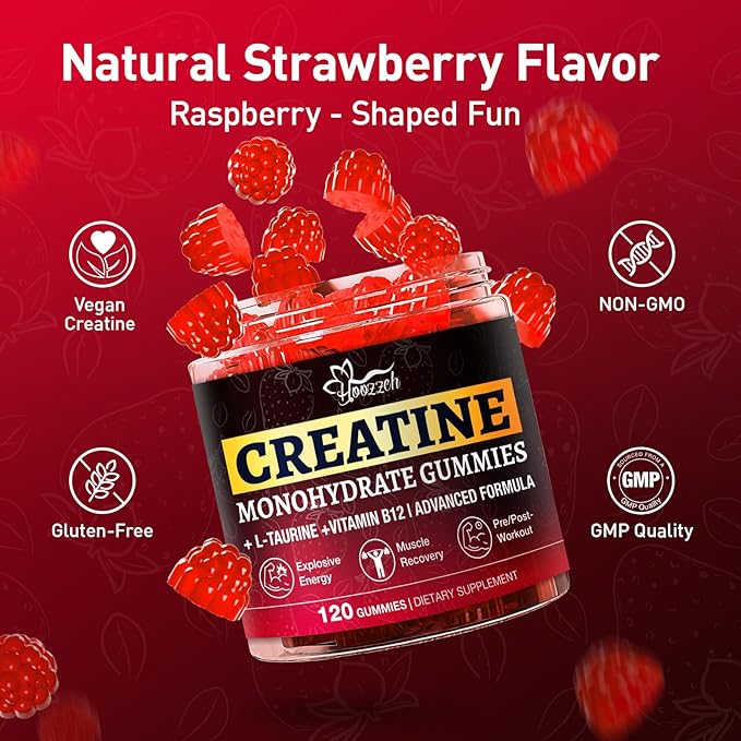 Creatine Gummies for Men &amp Women Creatine Monohydrate Gummies 5g Creatine per Serving Gluten Free Vegan Friendly Strawberry Flavor 120 Count