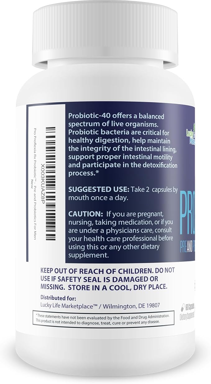 Probiotic Proflexia Rx Male Formula - Our Best Male Formula with Prebiotics &amp Over 40 Billion CFU’s of Probiotics - Support Your Male Health with This Natural Probiotic for Men