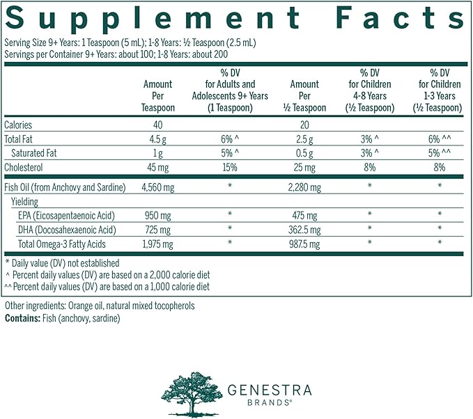 Genestra Brands Super EFA Liquid | Supports Cardiovascular Health and the Development of Brain Eyes and Nerves in Children* | 16.9 Fl Oz | Natural Orange Flavor