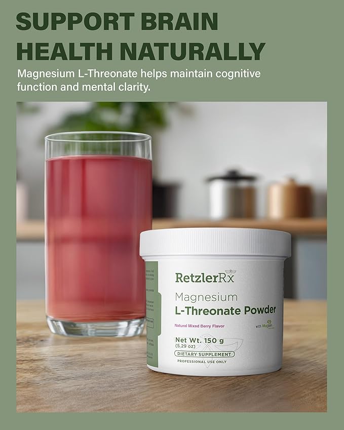 HormoneSynergy Magnesium L-Threonate Powder with Magtein - Brain-Supporting Magnesium Threonate Complex - Mixed Berry Gluten-Free Supplement for Cognitive Health - 60 Servings