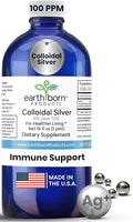 Earthborn Colloidal Silver Liquid (16oz) - 100PPM Pure Monatomic Silver Water - 99.9% Natural Nano Silver Liquid Supplement for Immune Support* Non-GMO Glass Bottle | Made in USA