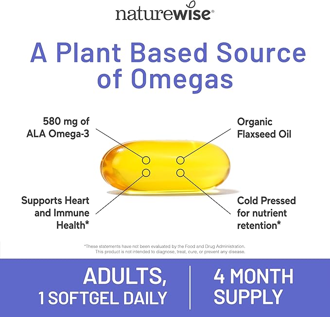 NatureWise [1] Flaxseed Oil 1000mg - Organic Cold Pressed - 120 Softgels[120-Day Supply] + (Pack of 2) Vegan Vitamin D3 5000iu + Organic Olive Oil - 60 Mini Softgels[60-Day Supply]