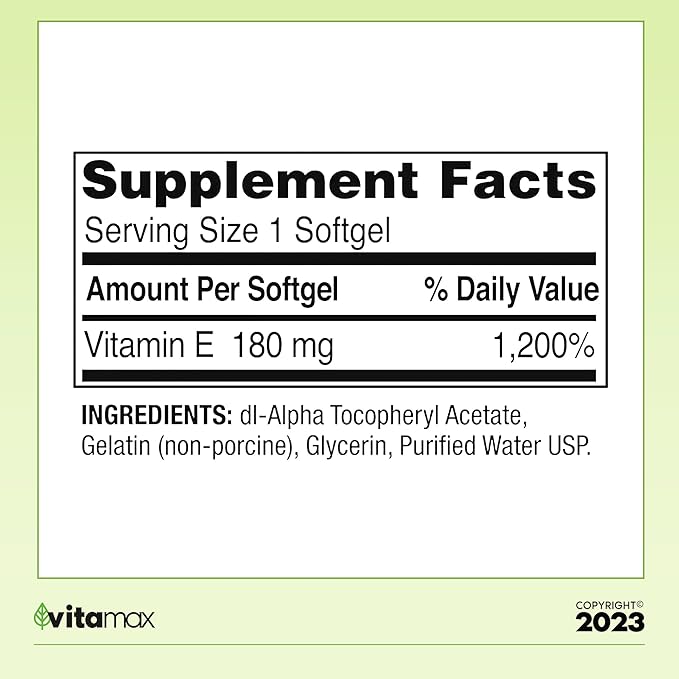 Spring Valley Vitamin E Heart Health Dietary Supplement Softgels 180 mg (400 IU) 200 Count 2-Pack + Exclusive VitaMax Vitamin Guide (3 Items)