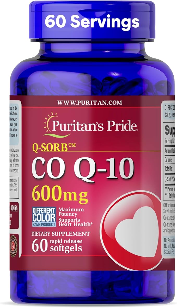 Puritan's Pride Coenzyme CoQ10 600mg Dietary Supplement for Heart Health Blood Pressure Oral Gum Health and Healthy Aging Support 60 Day Supply Rapid Release Softgels