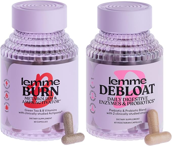 Lemme Burn &amp Debloat Capsule Bundle - Metabolism &amp Fat Burning + Debloat Capsules for Bloating &amp Gas Relief Probiotics &amp Prebiotics - Gluten Free Non-GMO - 60 Ct. Each