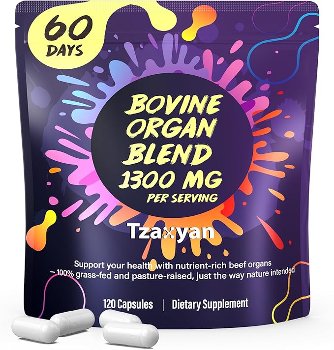 1300MG Beef Organ Supplement for Women 100% Grass Fed Beef Liver Uterus Ovary &amp 3 More Bovine Organ Capsules for Supports Women's Overall Endocrine Balance Energy Immunity 60 Days