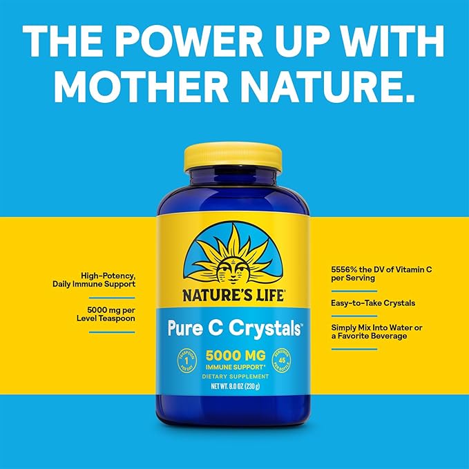 Nature's Life Pure Vitamin C Crystals - 5000mg VIT C - Antioxidant and Immune Support Supplement Cardiovascular Support - Easy-to-Take Vitamin C Powder Crystals - 60-Day Guarantee 45 Servings 8oz