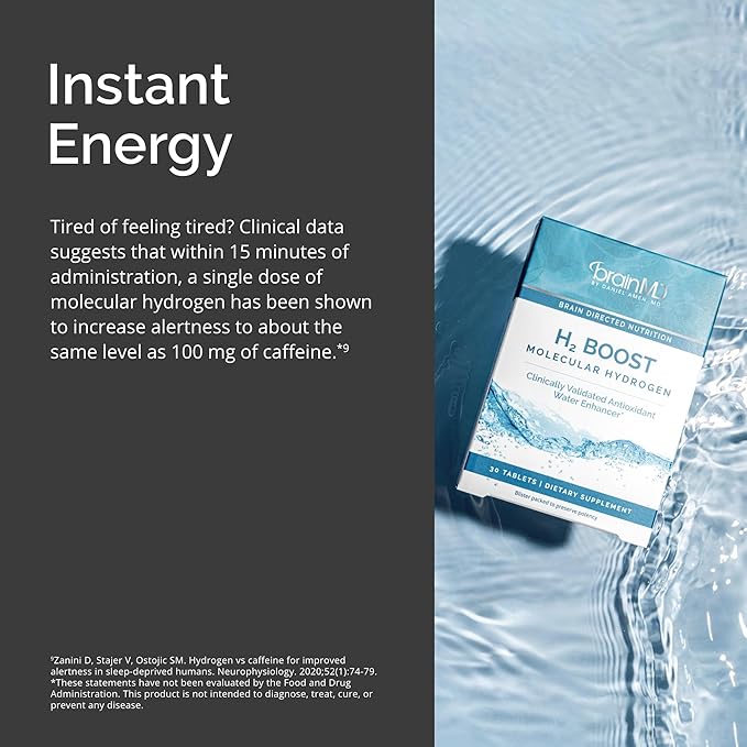 BRAINMD H2 Boost Molecular Hydrogen - 30 Tablets - Antioxidant Water Enhancer - Vegan Gluten Free - 30 Servings
