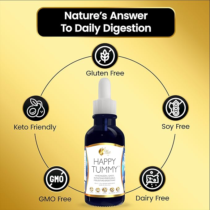 Cocó March N.M.D. Happy Tummy – Bloating Relief for Women &amp Men – Gut &amp Digestive Health Drops with Humic Acid – Gas Relief &amp Debloating Support – 70 Servings 1.0 fl oz