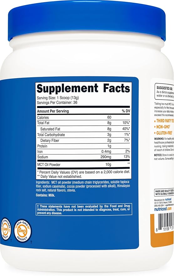 Nutricost Premium MCT Oil Powder (1 LB) (Salted Carmel) - Best for Keto Ketosis and Ketogenic Diets - Non-GMO and Gluten Free Medium Chain Triglyceride