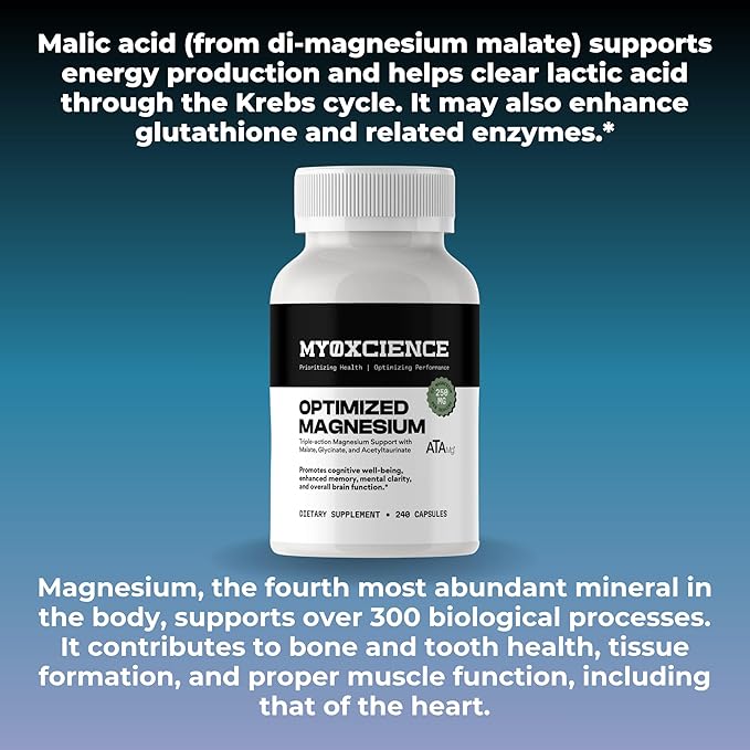 MYOXCIENCE Optimized Magnesium Glycinate + Magnesium Taurate (as ATAmag®) for High Brain Bioavailability to Support Stress Relief and Sleep | 80 Servings