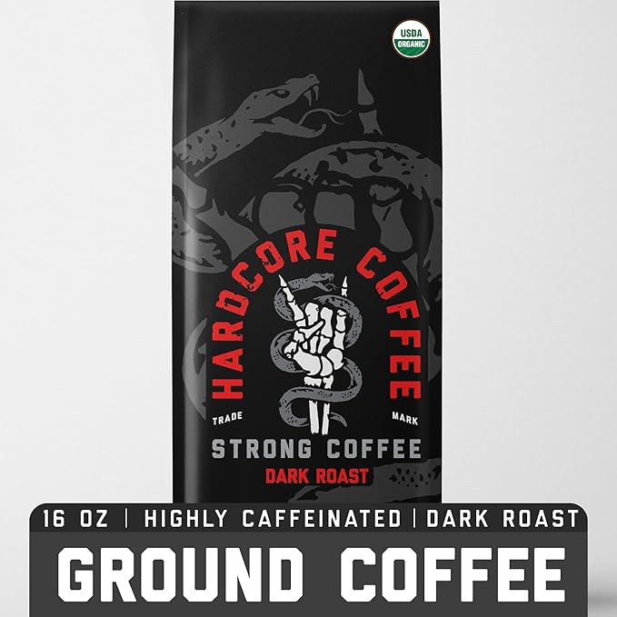 Hardcore Ground Coffee High Caffeine Strong Roast 16 Oz