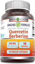 Amazing Formulas Quercetin 250 Mg &amp Berberine 250 Mg | Veggie Capsules Supplement | Non-GMO | Gluten-Free | Made in USA (1 Pack | 90 Count)