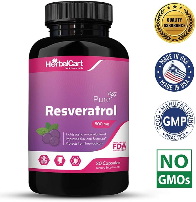 Pure Resveratrol 500mg – Antioxidant Healthy Aging &amp Heart Health Support