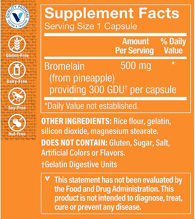 The Vitamin Shoppe Bromelain 500mg 600 GDU - Protein Digestion &amp Absorption | Pineapple Enzyme | 300 Capsules | Digestive Support