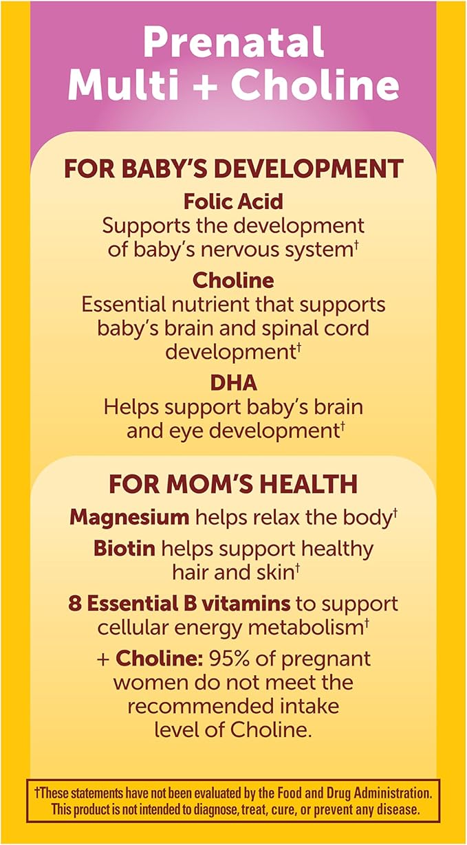 Nature Made Prenatal Vitamin Softgels + Choline Capsules Folic Acid + DHA + Choline 60 Prenatal Vitamins for Women 60 Choline Supplements Capsules 60 Day Supply