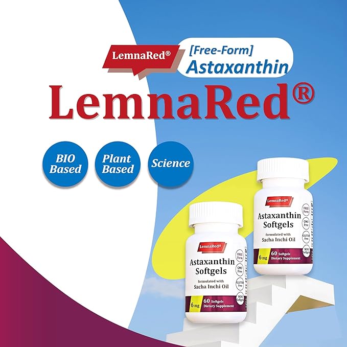 Free-Form Astaxanthin 6mg Softgel-60 Softgels Dietary Supplement Strongest Antioxidant Immune Supports Supports EyeJoint &amp Skin Health Formulated with Sacha Inchi Oil